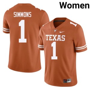 Colin Simmons Official Womens Orange Texas College Football #1 Jersey 348307-508