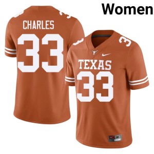 Myron Charles Women's #33 College Football Embroidery Orange The Horns Jersey 820389-632