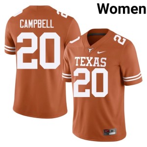 Earl Campbell Orange Women #20 Stitched Longhorns College Football Jerseys 857219-601