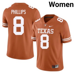 Kade Phillips Women's The Horns Orange Player #8 College Football Jerseys 891704-356