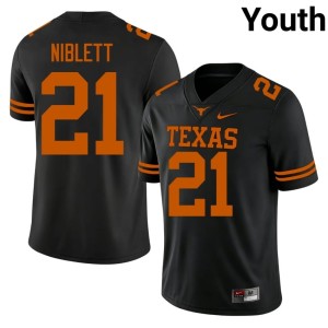 Ryan Niblett Official College Football #21 Texas Longhorns Youth Black Jerseys 259901-328