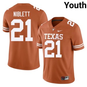 Ryan Niblett Youth #21 Player College Football Orange UT Austin Jersey 575930-807