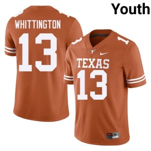 Jordan Whittington #13 Embroidery College Football Youth Texas Longhorns Orange Jerseys 776868-127