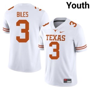 Rasheem Biles Youth University University of Texas Longhorns #3 White College Football Jersey 385629-443